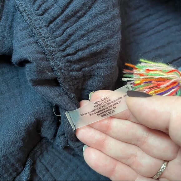 Sundays Navy Gauze Cotton Dress Size 2 M Pompom - Picture 3 of 5